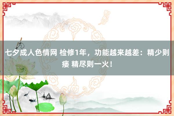 七夕成人色情网 检修1年，功能越来越差：精少则痿 精尽则一火！