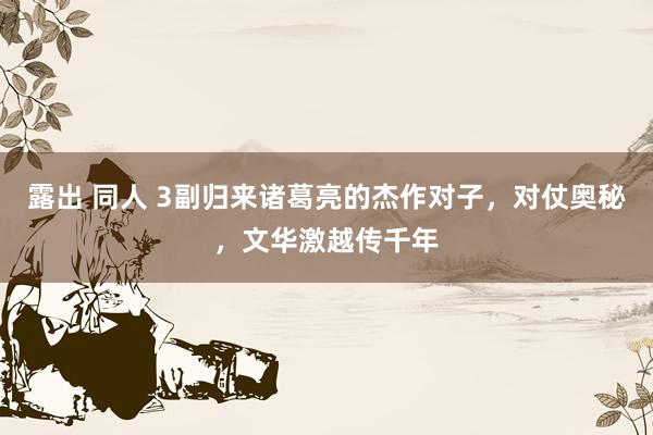 露出 同人 3副归来诸葛亮的杰作对子，对仗奥秘，文华激越传千年